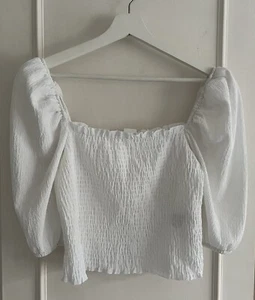 H&M White Shirred Top Size Medium (New) - Picture 1 of 6