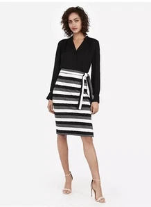 Express High Waisted Black/White Stripe Side Tie Pencil Skirt Sz 00 #07738736 - Picture 1 of 11
