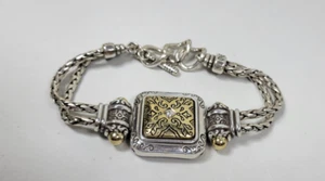Brazalete de palanca Brighton retirado de colección tono plata y oro metal 8" de largo - Imagen 1 de 7