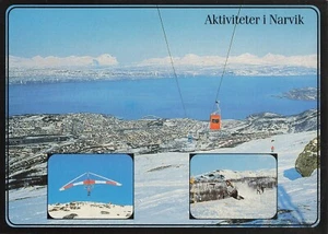 Narvik Norway Winter Activities Collage Aerial View Hang Glider Vintage Postcard - Picture 1 of 2