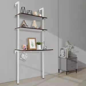 Wall Mounted Folding Laptop Desk Organizer Storage Space Saver Brown shelf USA - Picture 1 of 20