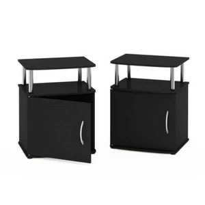 Furinno End Table 18.89" Open Shelf/Closed Storage Americano/Chrome (Set-Of-2) - Picture 1 of 6