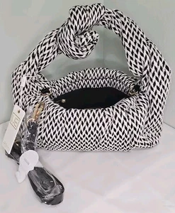 Urban Expressions Purse Bethany Shoulder Bag Black, White Woven Vegan New w Tags - Picture 1 of 17