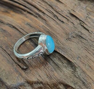 Larimar Anillo Mujer 925er Plata Azul Redondo & Ovalo Gema Anillo Hecho Mano - Imagen 1 de 10