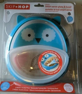 New Skip Hop Zoo Smart Serve Plate & Bowl Light Blue Owl - Picture 1 of 2