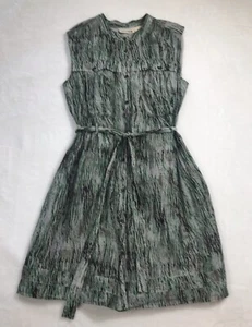 DKNY Sleeveless Lined Midi Dress Belted Forest Green Camouflage Petite Medium - Picture 1 of 7