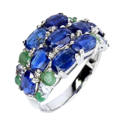 925 Sterling Silber Ring Oval Kyanit Smaragd Tansanit Edelstein Größe - Bild 1 von 4