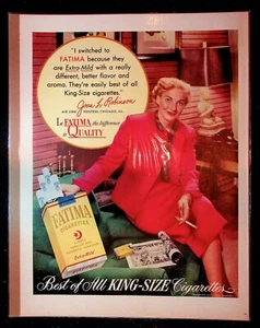 1952 Fatima Cigarettes Extra Mild Woman in Red Outfit Photo Vintage Print Ad - Picture 1 of 1