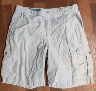 Bermuda cargo Van Heusen algodão clássica bege cáqui masculina 36 10,5 polegadas costura interna - Imagem 1 de 4