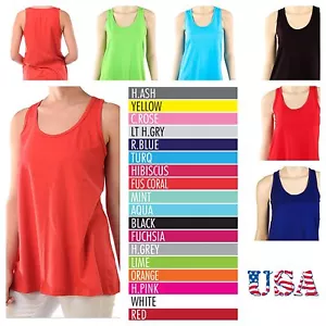 Women's Loose Fit Tank Top Relaxed Sleeveless 100% Cotton Plain Tee Size Small - Picture 1 of 20