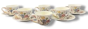 1940's MAY FLOWER Vernon Kilns California Pottery set of 6 Cups and 5 Saucers - Picture 1 of 21