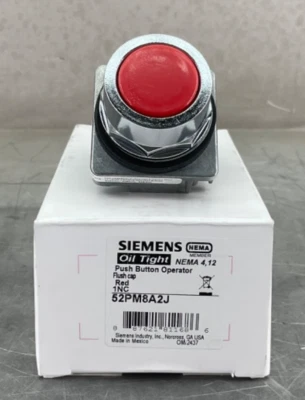NEW SIEMENS 52PM8A2J PUSH BUTTON OPERATOR FLUSH CAP RED 1NC NEMA 4/12 FREE SHIP - Image 1 of 4