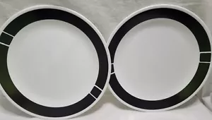 Corelle Dinner Plates 2 Urban Black 10.25" White w Wide Black Rim Stripe Corning - Picture 1 of 6