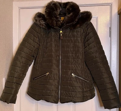 Women’s Joules Quilted Jacket Size 18 Heritage Green Detachable Hood And Collar - Image 1 of 4