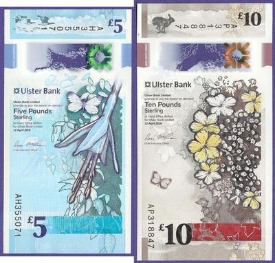 NORTHERN IRELAND  UK 5 and 10 Pound Banknotes P343,P344 2018 Uncirculated - Image 1 of 4