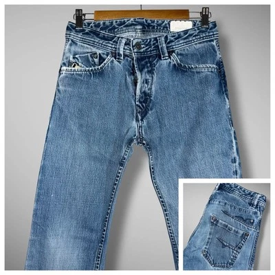 Diesel Jeans Mens 27x28 Blue Darron Slim Taper Washed Out Whiskers 008IL Hemmed - Image 1 of 4