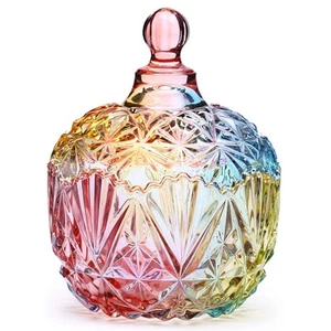 1Pc Colorful Glass Storage Jar with Lid Candy Cookie Jar Jewelry Box Buffet J... - Picture 1 of 7