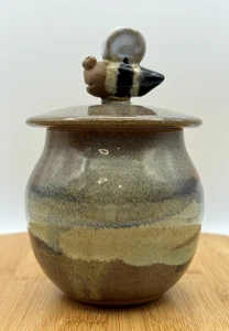 CUNNINGHAM Studio Pottery olla de miel perilla de abeja tapa 5,75” esmalte de goteo azul marrón - Imagen 1 de 12