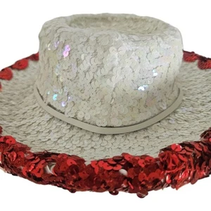Western Cowgirl Wool Felted Hat Red White Sequin Leather Tie Costume Youth 6"x7" - Picture 1 of 16