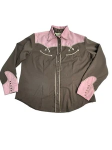 Roper Women’s 1X Retro Western Shirt Pink Brown  Snap Embroidery - Picture 1 of 9