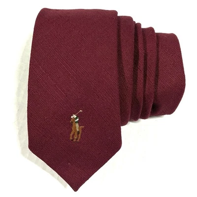Rare Vintage 1970s Polo by Ralph Lauren Tie Irish Linen Maroon Handmade USA - Image 1 of 4