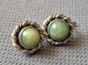 Vintage Earrings With Green Ston Soviet USSR Sterling Silver 875 Jewelry - Picture 1 of 15