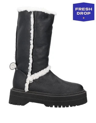 PVP €195 ARMANI EXCHANGE Botas de Cuero a Media Pantorrilla US7 UK5 EU38 Sherpa Negro Logo Foto 1 de 4