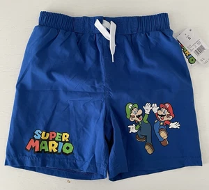 Cat & Jack - Boys Super Mario Blue Swim Trunks Drawstring Small UPF 50+ New - Picture 1 of 3