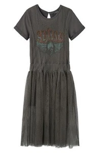 Truce 301680 Kids' Oversize Mesh Overlay Romper, Size Medium in Dark Grey 10-12 - Picture 1 of 2