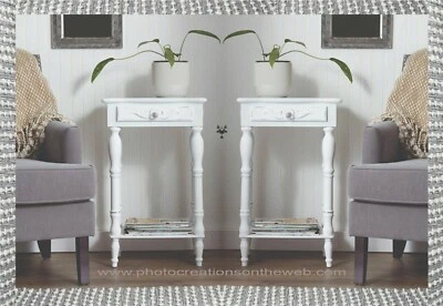 NEW! LOVELY 2x WOOD SHABBY-COTTAGE,WHITE AGED SIDE/END TABLE,NIGHT STAND $300 - Image 1 of 4