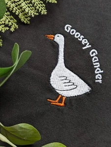 Goosey Gander Embroidered T-Shirt in Black. Unisex - Picture 1 of 1