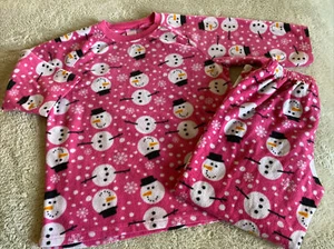 Kinder Place Mädchen rosa weiß Schneemann 3/4 Ärmel Fleece Schlafanzug 10-12 - Bild 1 von 9