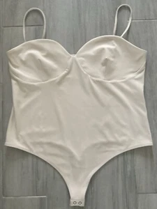 Women's EXPRESS Body Contour Sweetheart Bodysuit Silky Snap Thong Beige XL NWOT - Picture 1 of 6