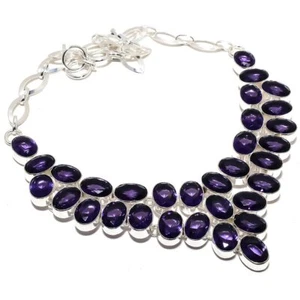 Amethyst Gemstone 925 Sterling Silver Necklace 18" R187 - Picture 1 of 5