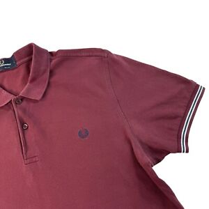 Fred Perry Polo Shirt Mens L Burgundy Slim Fit Purple Blue Tipped Tennis England