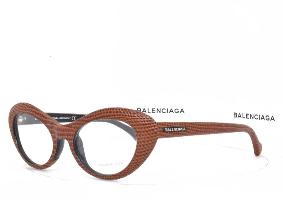 BALENCIAGA Eyeglasses BROWN LEATHER Snake Skin Cat Eye 5048 044 49-18-140 - Image 1 of 4