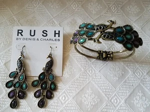 RUSH DENIS & CHARLES PEACOCK BRACELET & EARRINGS SET  - Picture 1 of 4