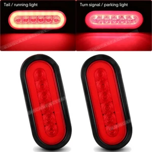 2x Oval LED Tail Lights Truck Trailer Stop Turn Backup Light Lamp 6'' Red Amber - Picture 1 of 9