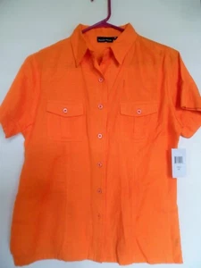Camisa con botones Michelle Martin para mujer, talla M, naranja, algodón, nueva con etiquetas - Imagen 1 de 3