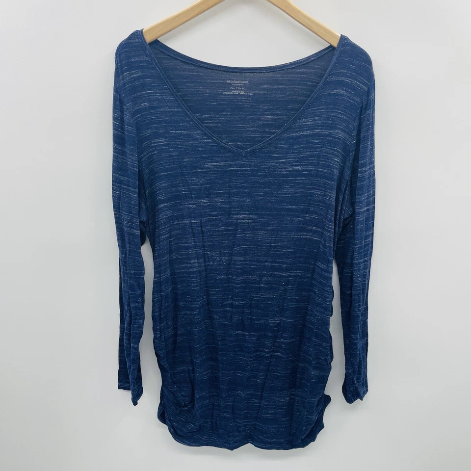 Motherhood Maternity Womens Size XL Striped Long Sleeve V Neck Tee in Blue 2123 - Image 1 of 4