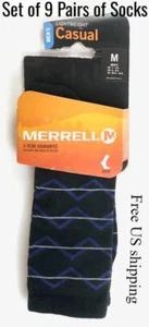 Merrell Crew Socks Aldgate Men's Noir Size Medium US 7-9.5 Set of 9 - Picture 1 of 3