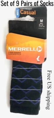 Merrell Crew Socks Aldgate Men's Noir Size Medium US 7-9.5 Set of 9 - Image 1 of 3