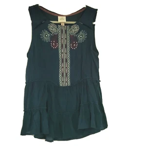 Knox Rose Tank Top Medium Sleeveless Blouse Crochet Embroidered Boho Teal Flowy - Picture 1 of 4