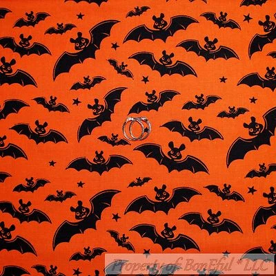 BonEful Fabric Cotton Quilt Orange Black B&W BAT Halloween Xmas Holiday MI SCRAP - Image 1 of 4