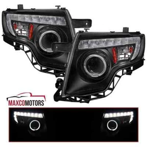Black Projector Headlights Fits 2007-2010 Ford Edge LED Strip Halo Rim Lamp Pair - Foto 1 di 7