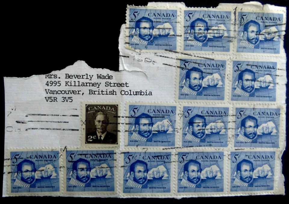 Sellos de Canadá 5c 1963 Scott 412 Pref.12 Martin Frobisher 13 sellos 3x3 y 2x2 Foto 1 de 1