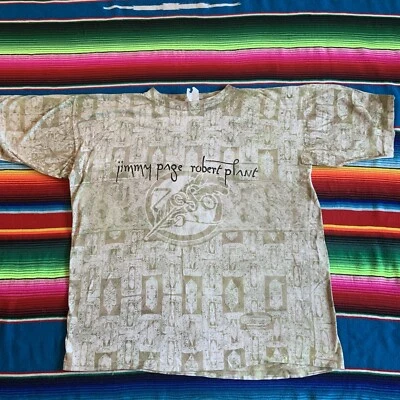 Vintage 1995 Jimmy Page Robert Plants Tie Dye All Over Print Shirt Size Large - Image 1 of 4