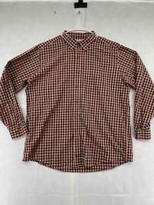 LL Bean Button Up Shirt Adult XL Extra Large Orange Checkered Long Sleeve Men's