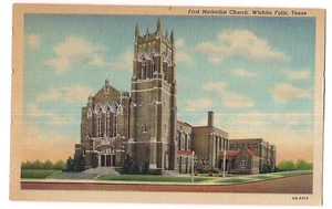 FIRST METHODIST CHURCH Wichita Falls 10th Street Texas Postcard TX Linen - Picture 1 of 2