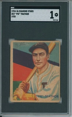 1934-36 Diamond Stars #27 PIE TRAYNOR - SGC 1 HOF - Pirates - Image 1 of 2